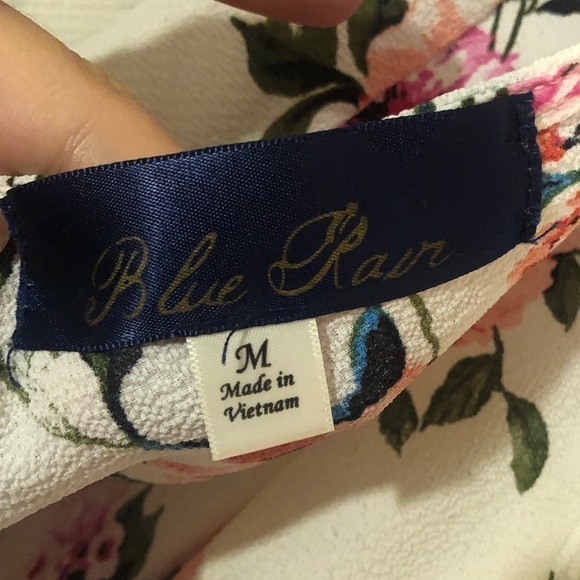 Blue Rain Floral and Striped Open Back Romper Medium - Picture 7 of 8